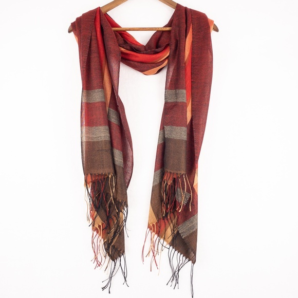 Unbranded Accessories - Plaid Rectangular Scarf 26" x 70"  Red, Yellow, Maroon & Gray